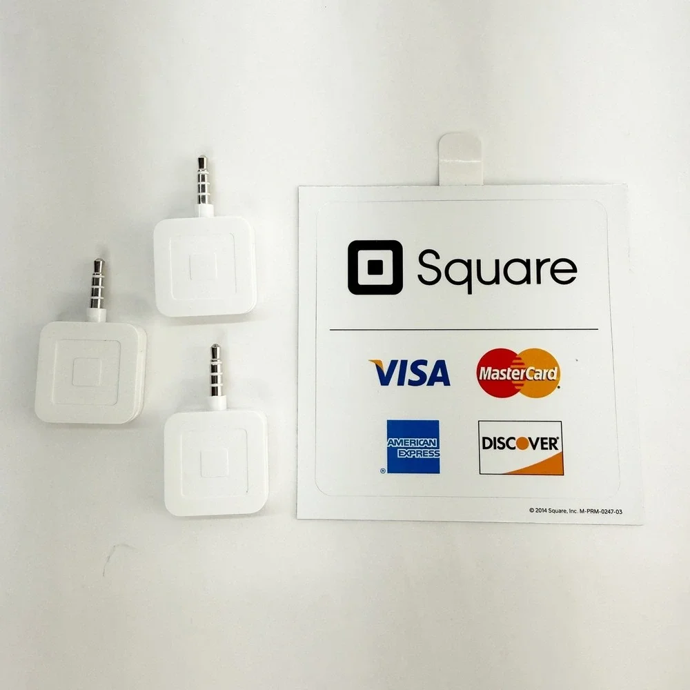 Lot of 3 Square Reader for Magstripe 3.5mm Headphone Jack White with Decal
